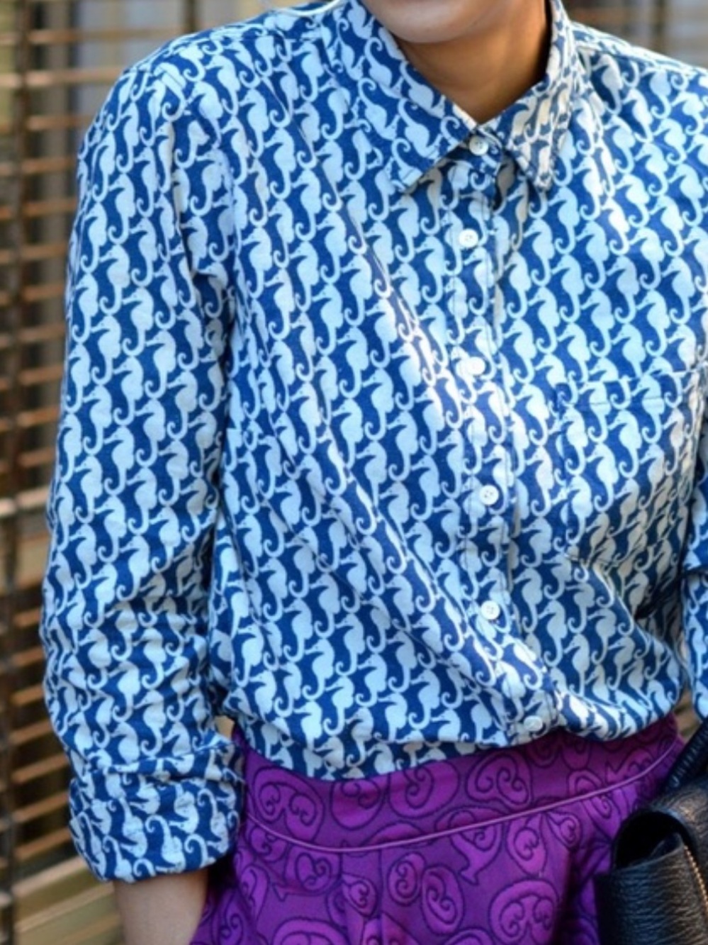 J. Crew Blue and White Seahorse Print Button-Down Shirt